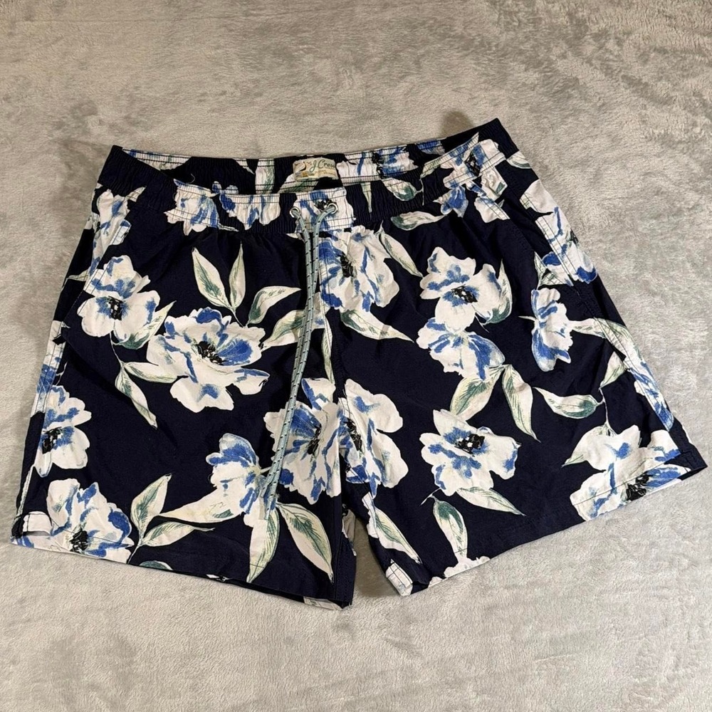 Vintage J.Crew Floral Swim Trunks | Navy Blue | Large